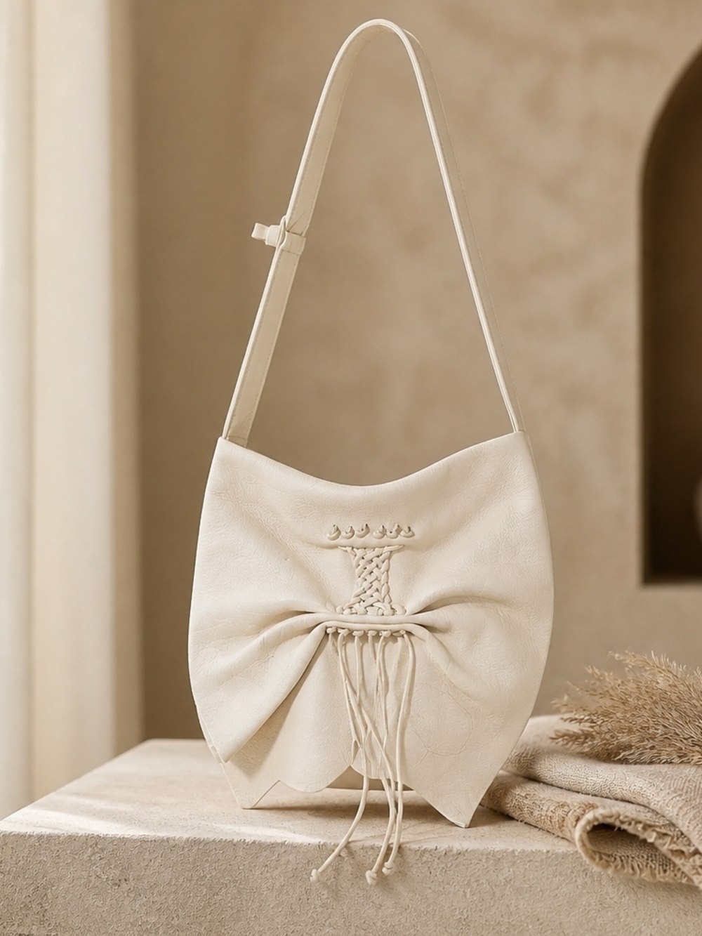 Carlos Falchi Cream Twisted Fringe Shoulder Bag